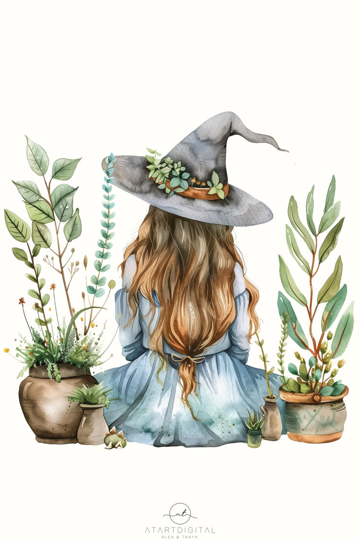 Plant Witch Printable Artwork, Digital Design Downloads for Plant Lovers