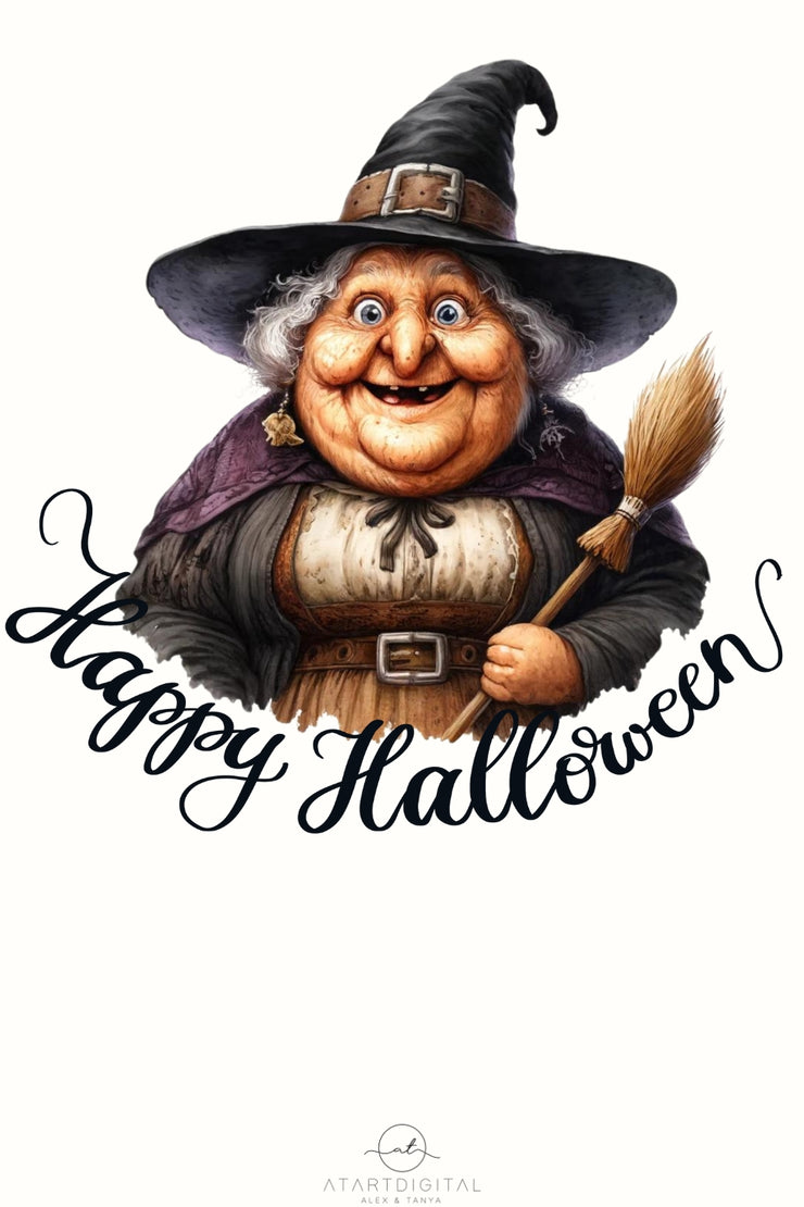 Fat Old Witch PNG Designs, Halloween Printable for Card Making, Crafting Projects, Happy Halloween Sublimation, Witch Sticker, Funny Designs