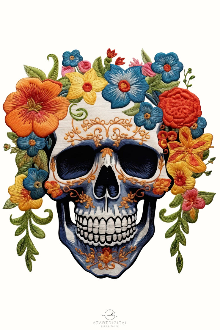 Skeleton Skull with Flowers Designs