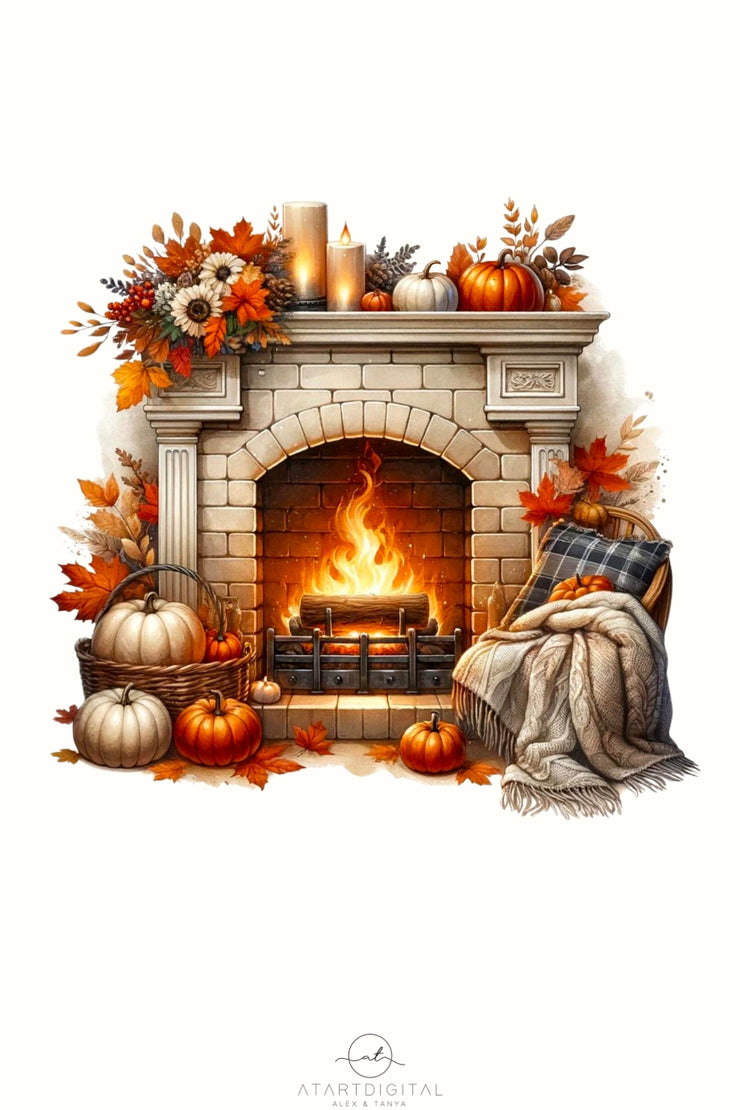 Cozy Autumn Fireplace Sublimation Print, PNG Digital Download for Crafting,Autumn PNG Designs,Transparent Design