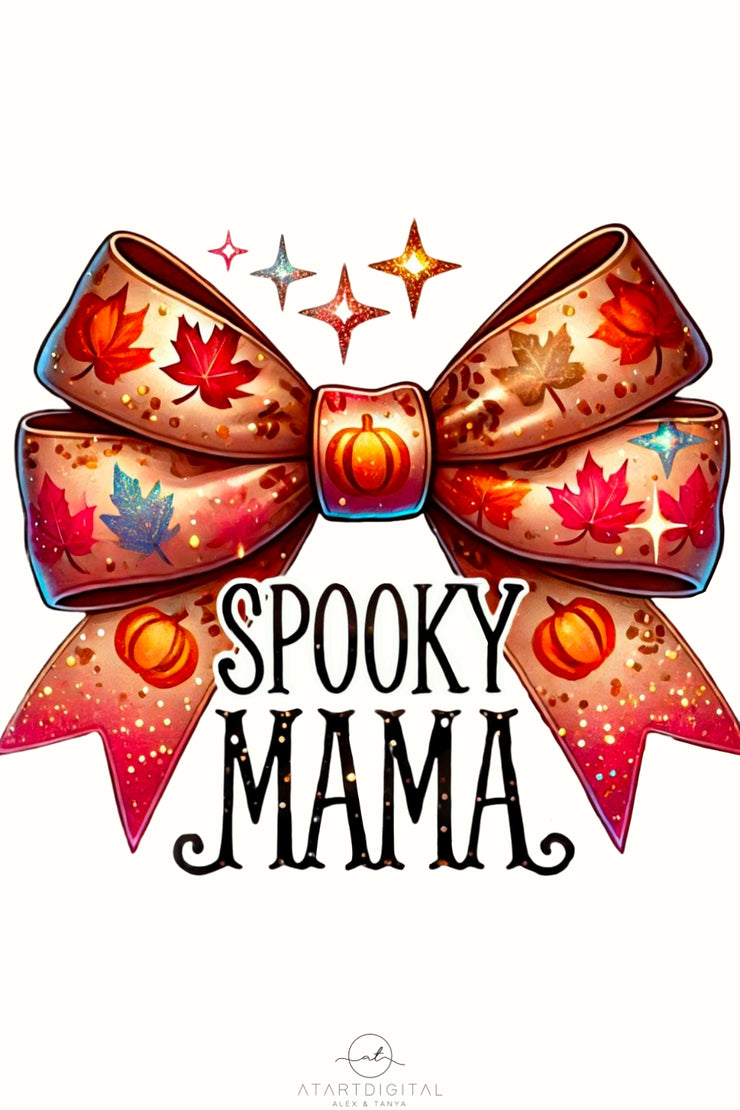 Spooky Mama Sublimation Designs, Halloween PNG for Coquette & Gothic Girly Projects, Autumn Mom, Bow PNG, Shirt, Fall Crafting