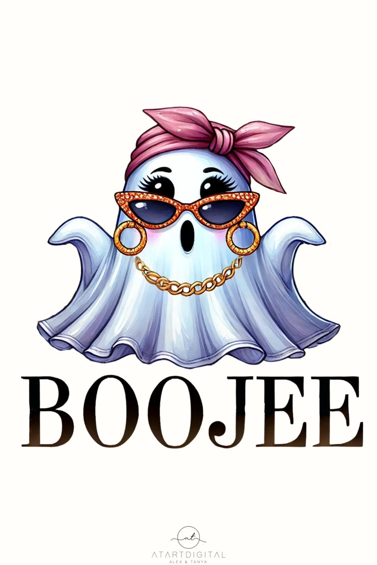 Boo Jee Ghost for Planner Stickers, Cute Halloween Design, Instant Download, Retro Halloween Shirt PNG, Funny Ghost, Pink Ghost Sublimation