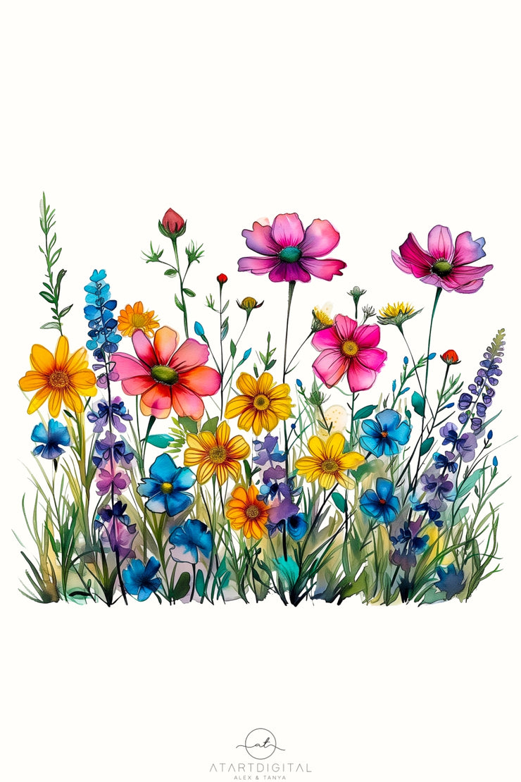 Watercolor Floral Wildflower Bouquet Sublimation Design