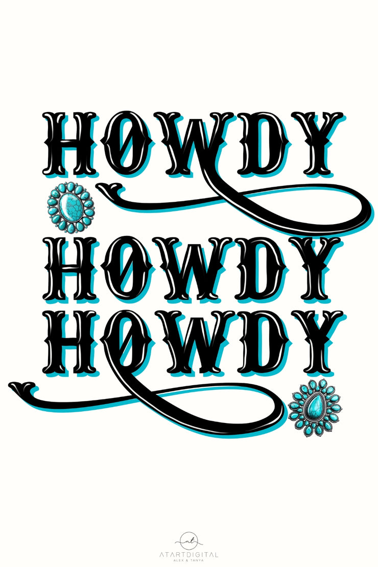 Gemstone Howdy Png Sublimation Design - Instant Download for DIY Tshirt Printing, Turquoise Western Howdy Digital