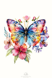 Floral Butterfly PNG, Spring Sublimation Graphics, Printable Butterfly Art