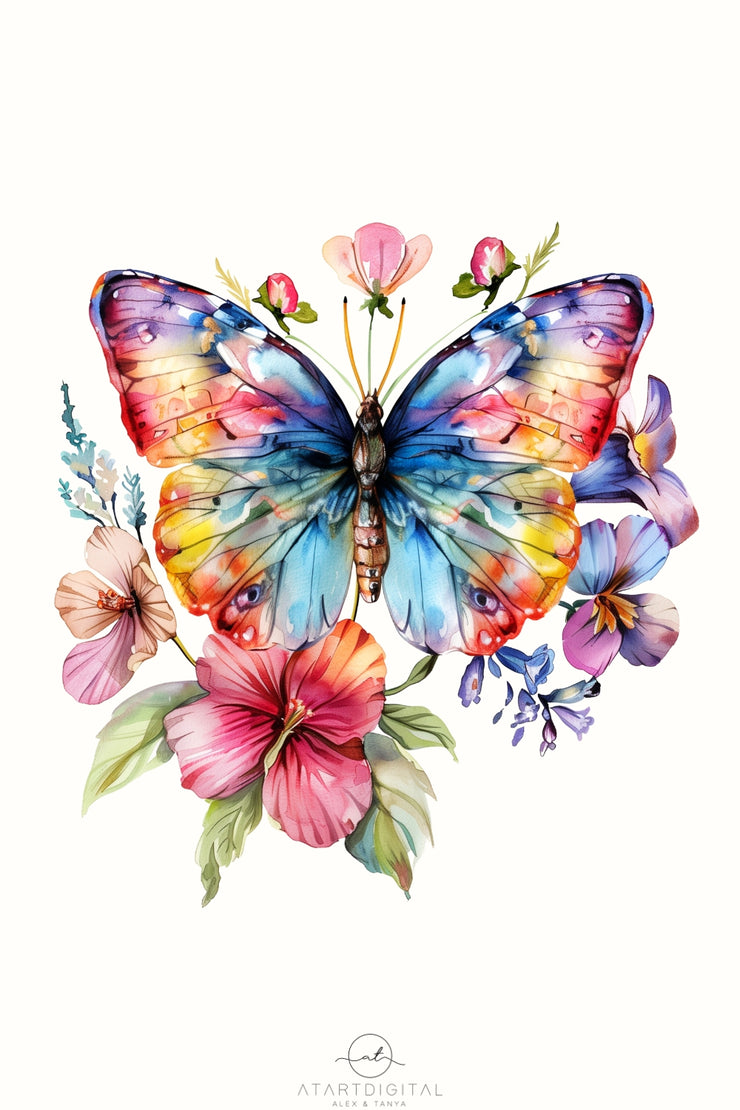 Floral Butterfly PNG, Spring Sublimation Graphics, Printable Butterfly Art