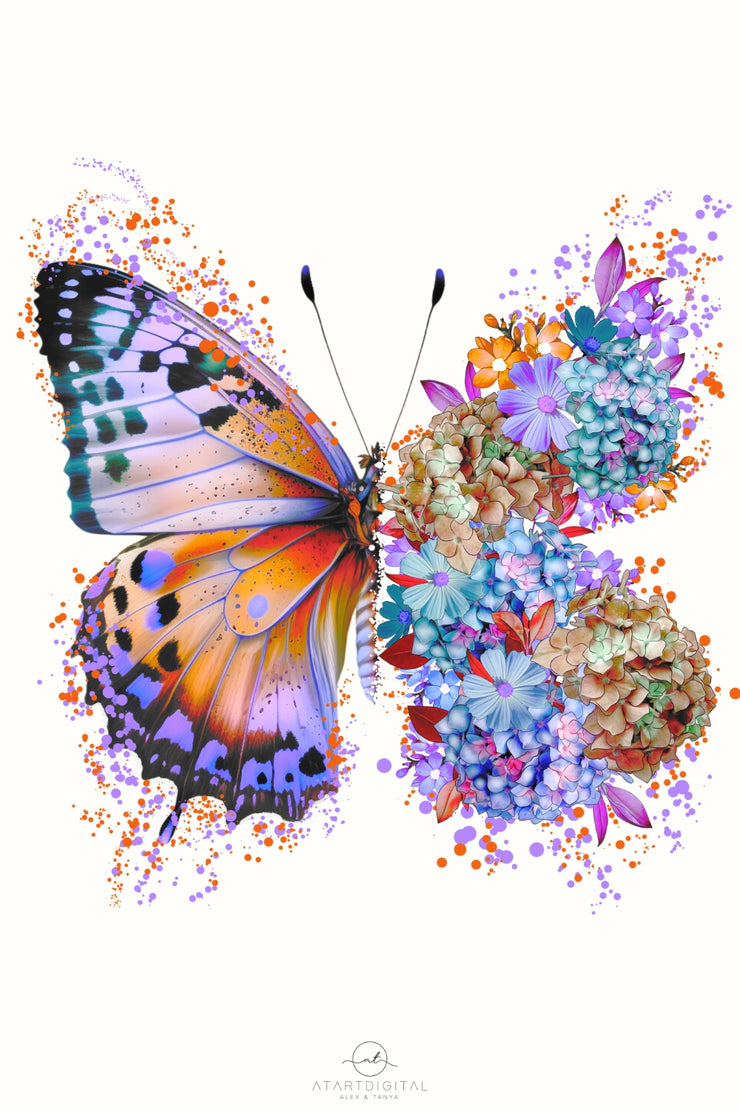 Floral Buttterfly Png Sublimation Design, Flower Butterfly Png Digital Download