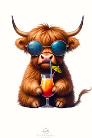 Highland Cow, Beach Vacation, Summer PNG, Sublimation Print