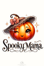 Spooky Mama Fall Shirt PNG, Digital Download, Fall Coquette Pumpkin Design, Fall Vibes, Retro Halloween Sublimation Design