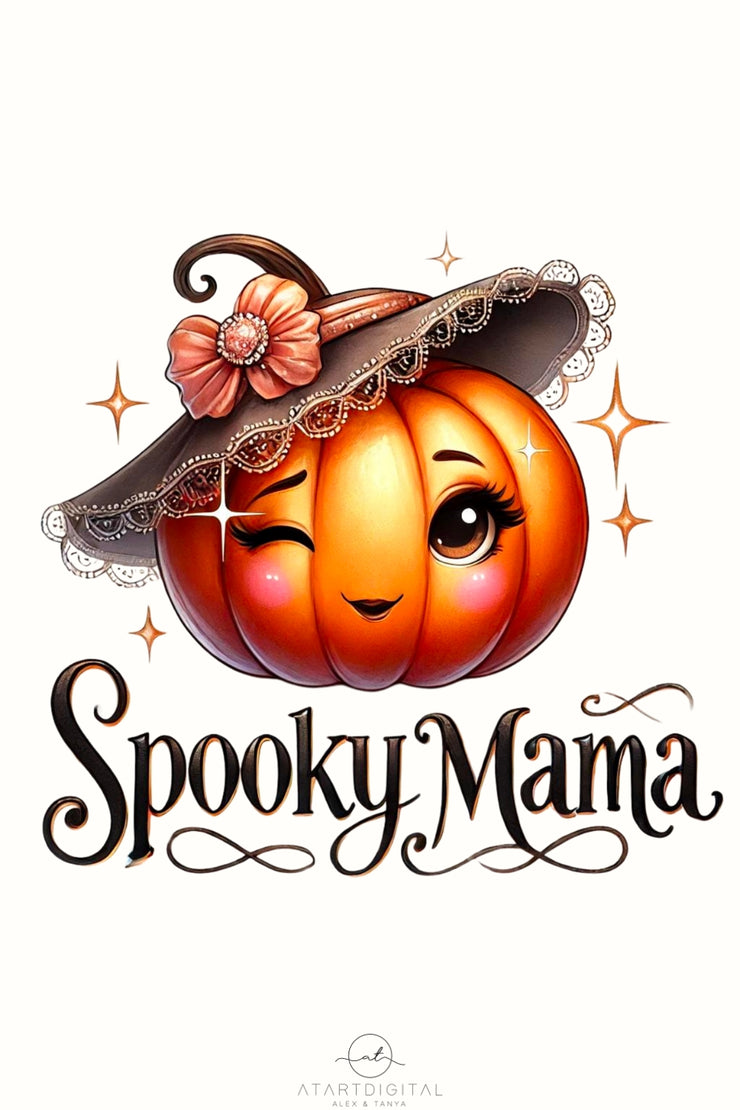 Spooky Mama Fall Shirt PNG, Digital Download, Fall Coquette Pumpkin Design, Fall Vibes, Retro Halloween Sublimation Design