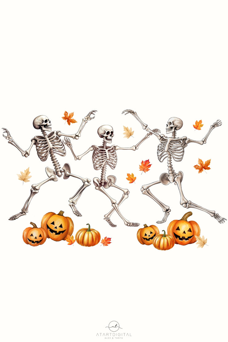 Skeleton Graphic PNG: Dancing Autumn Skeletons