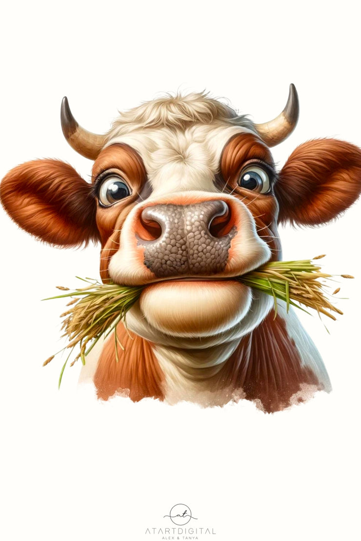 Digital funny cow PNG designs for card making and crafting