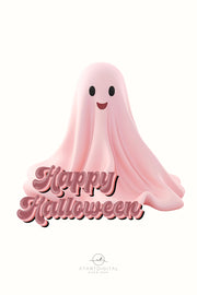 Retro Pink Halloween Ghost Art