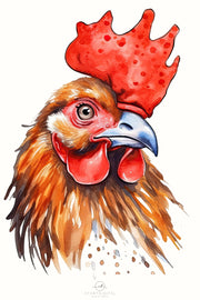 Watercolor Rooster PNG Digital Download