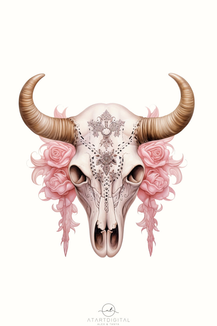 Western Cow Skull Sublimation Designs - Digital Download for Western Shirts
