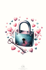 Lock and Key Love Retro PNG for Happy Valentines Day