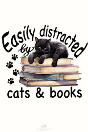 Black Cat On Books Digital Print Art, Png for Sublimation