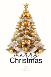 Merry Christmas Gold Tree Png, Sublimation Print for Seasonal Artwork