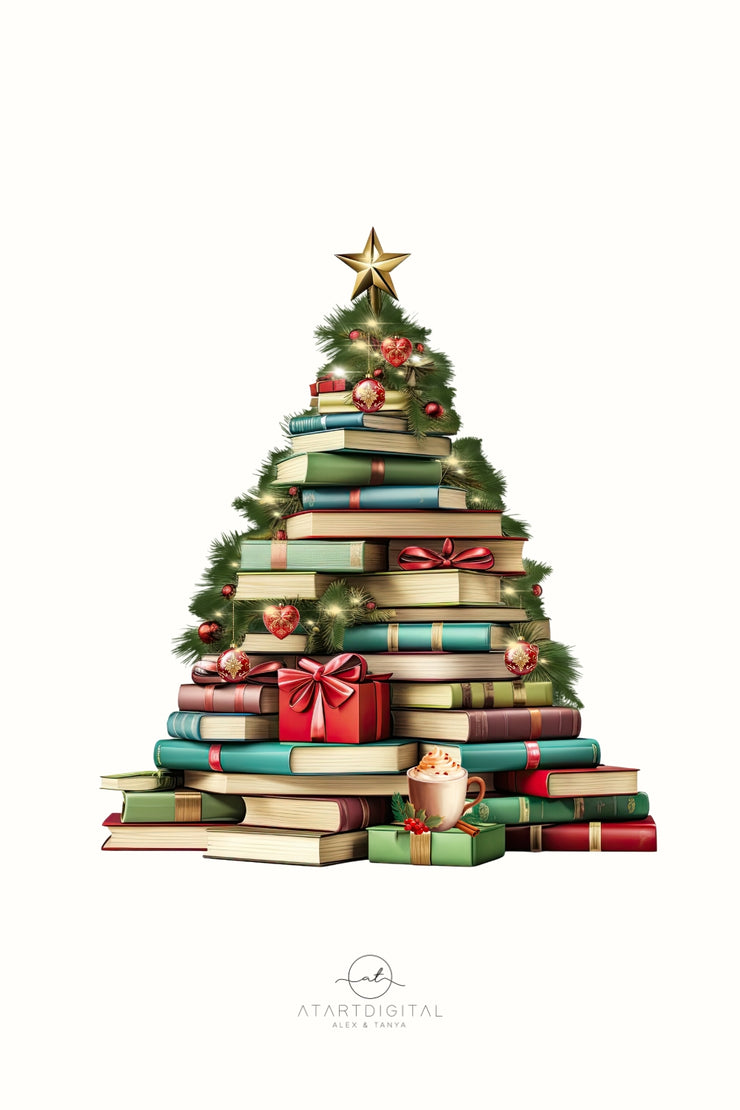 Christmas Book Tree PNG Sublimation Design