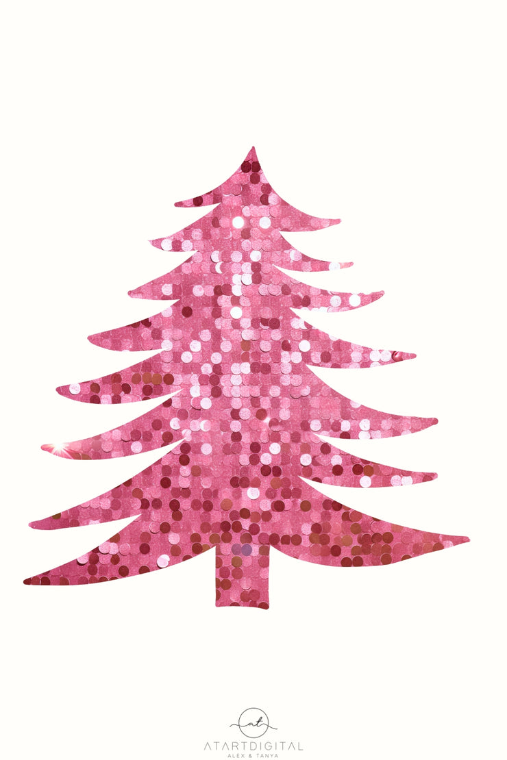 Merry Christmas Sequin Png for Shirt, Pink Christmas Tree Design