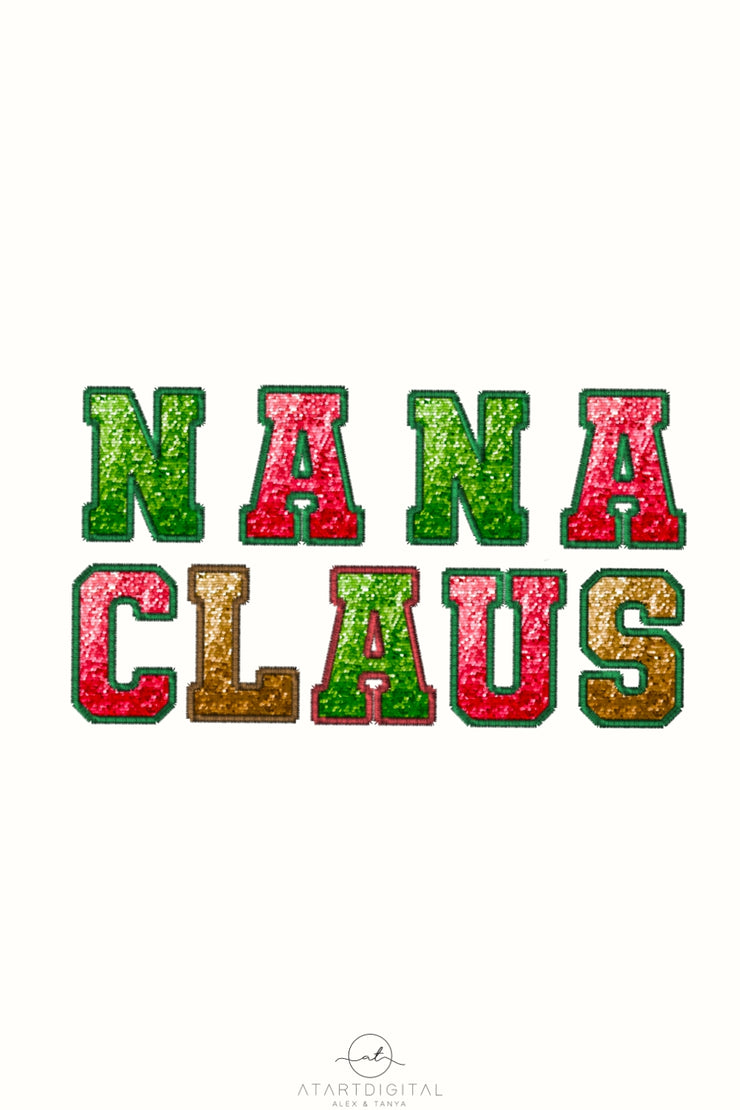 Nana Claus Faux Sequin for Sweatshirt, Sublimation Design