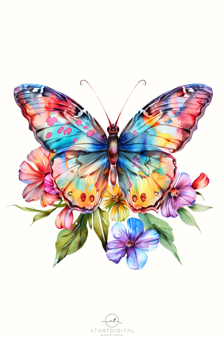 Watercolor Butterfly and Flower PNG Designs - Instant Digital Printables for DIY Projects