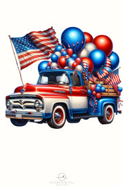 Red White and Blue Patriotic Truck PNG, Independence Day Shirt Design