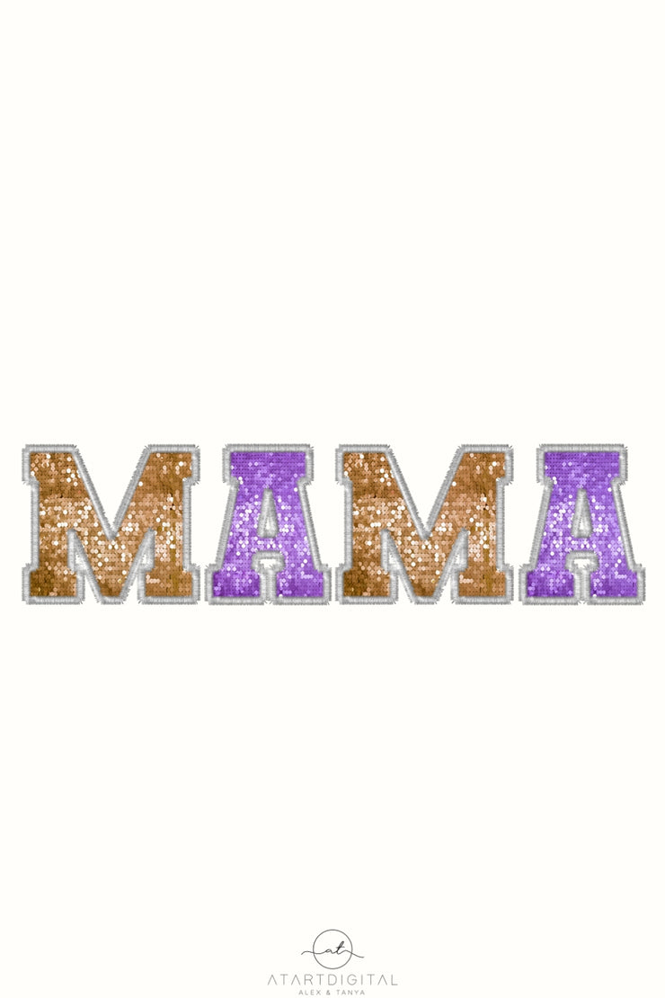 Mama Faux Sequin, Embroidered Letters