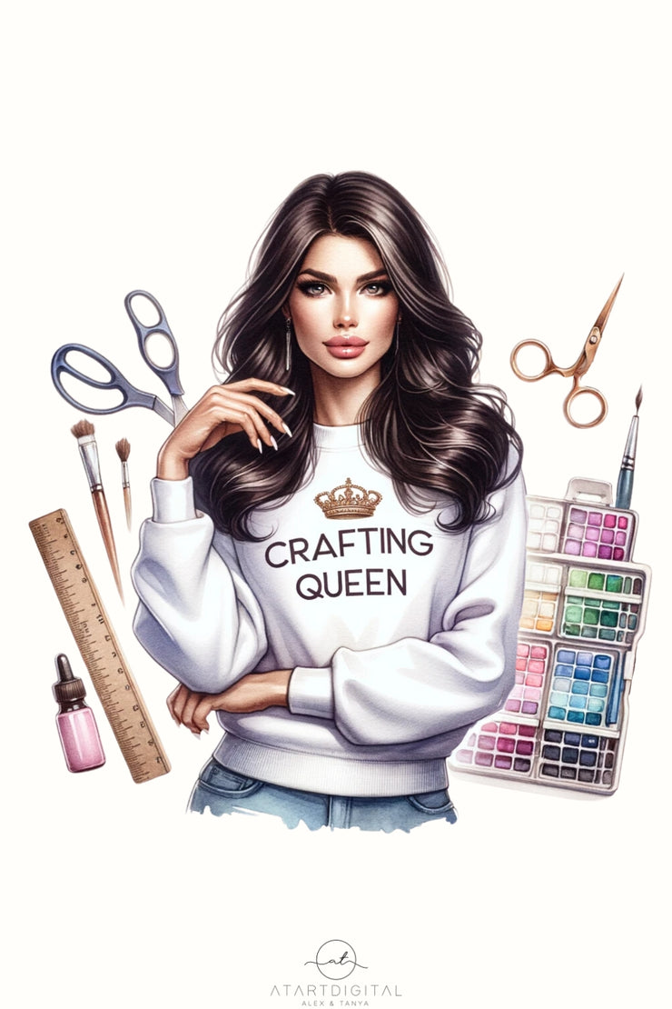 Crafting Queen Sublimation Design - Instant Download Craft Girl Logo PNG