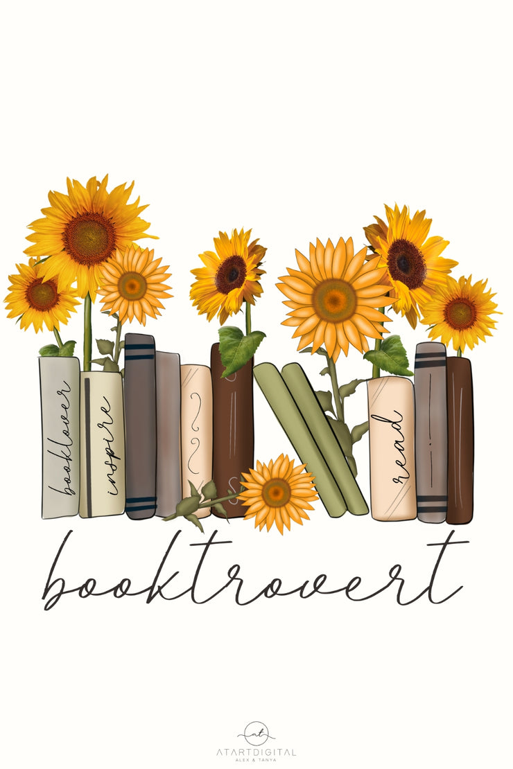 Booktrovert with Sunflowers Png Instant Download