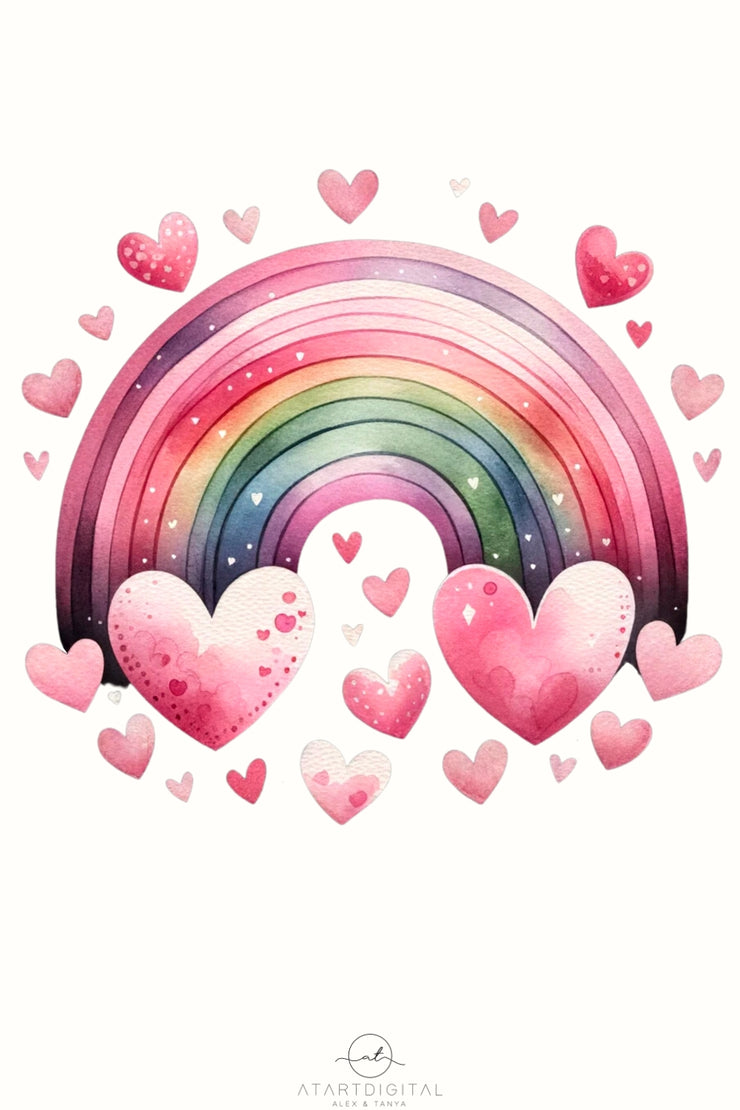 Rainbow Heart PNG Printable Artwork, Valentine Gift Ideas