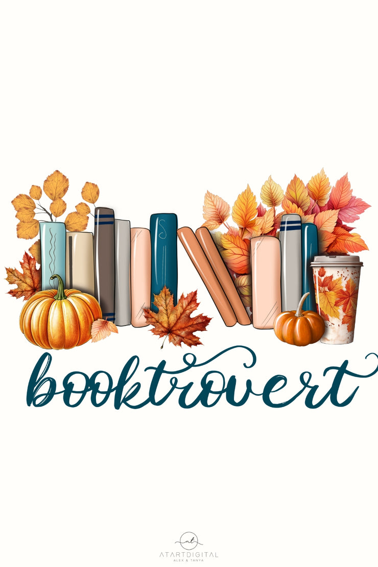 Fall Fublimation Booktrovert Autumn Png Instant Download, Book Reading Png