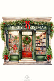 Christmas Bookstore, Literary Art Print Digital Download