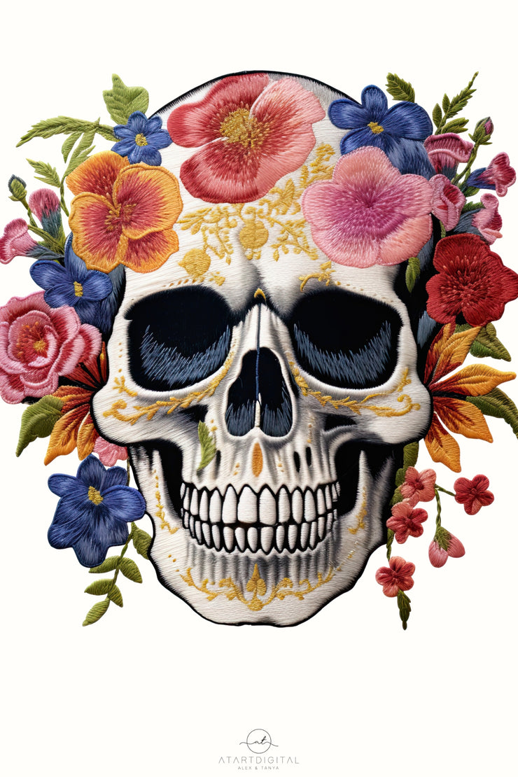 Gothic Floral Skull PNG Design for Sublimation