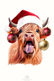 Highland Cow Christmas, Winter PNG, Funny Christmas Prints