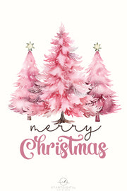 Merry Christmas PNG: Pink Tree Design for Sublimation