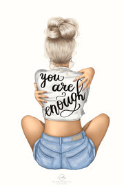 You Are Enough Png Digital Download, Blonde Woman Printable Design