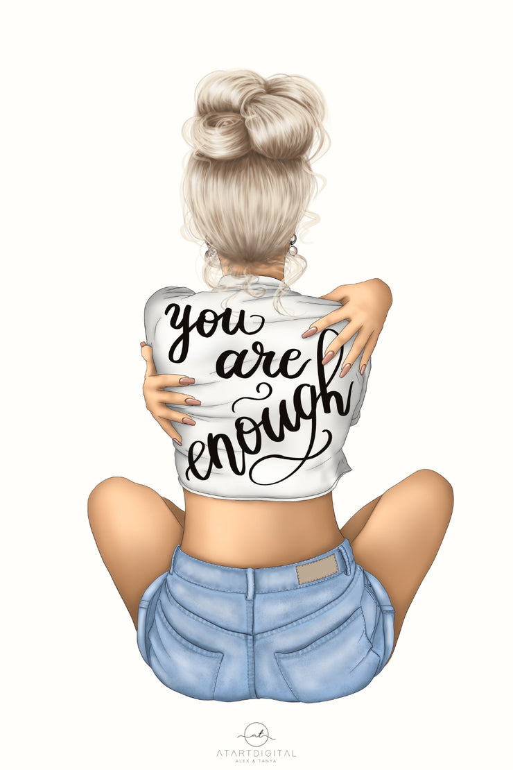 You Are Enough Png Digital Download, Blonde Woman Printable Design