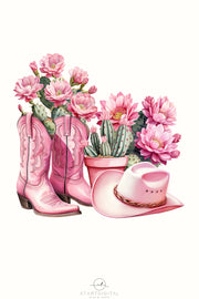 Cowgirl Boots PNG Digital Art, Cactus and Skull Design
