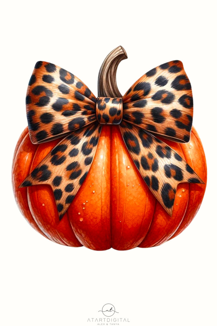 Pumpkin with a Leopard Bow, Sublimation Designs