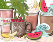 Summer Coffee Png Cups With Watermelon, Sublimation Design