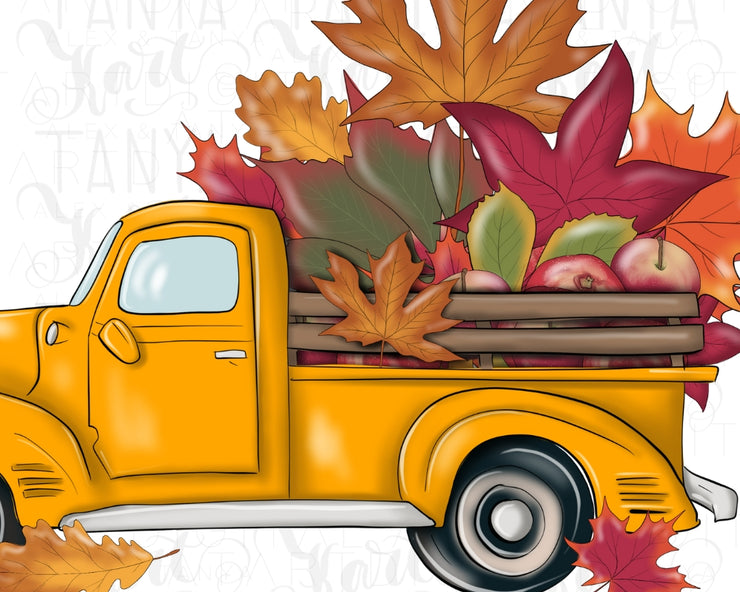 Yellow Fall Truck Png Digital Download for Sublimation