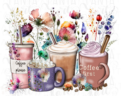 Spring Wildflowers Coffee Cups Png For Sublimation Designs