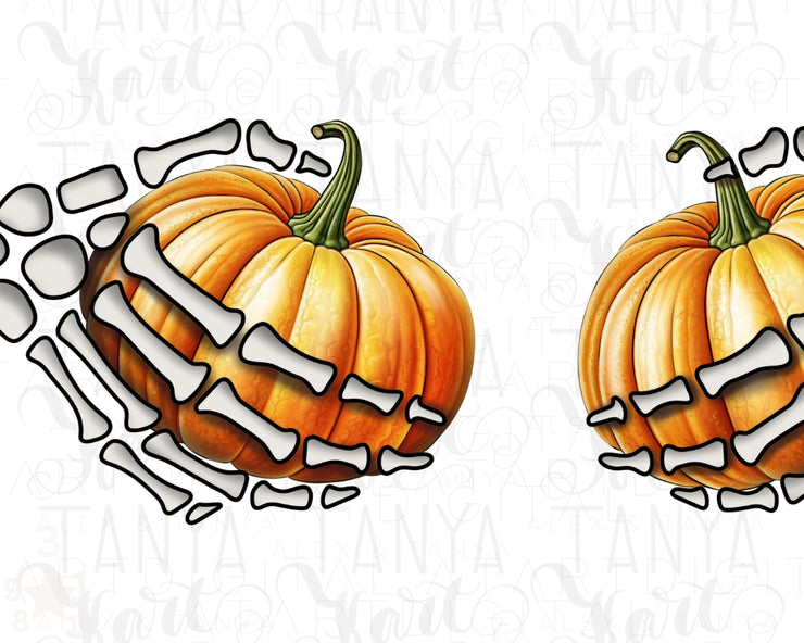 Skeleton Hands with Pumpkins Png Sublimation Design