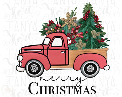 Merry Christmas Red Truck Png Instant Download
