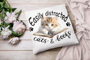 Easily Distracted By Cats And Books Png Instant Download, White Cat On Books