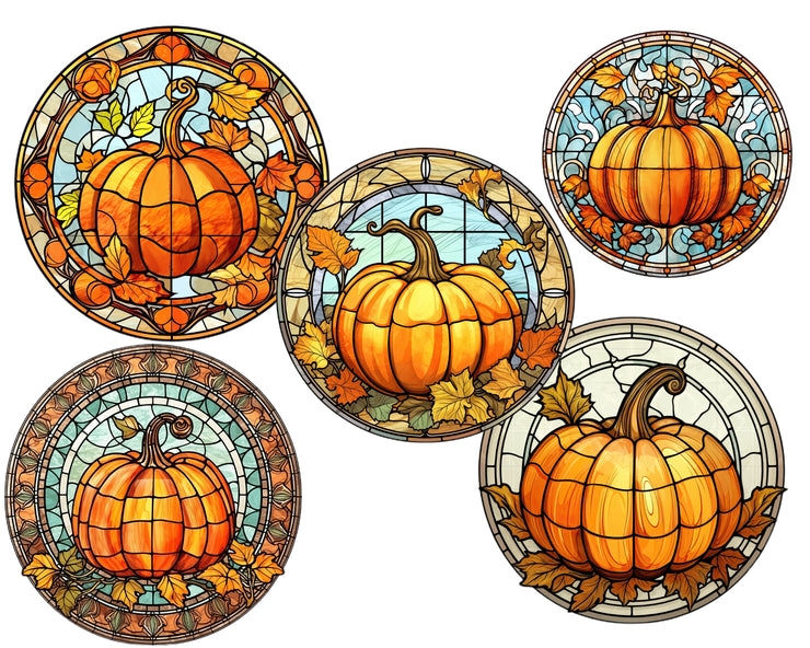 Fall Pumpkins Stained Glass Clipart