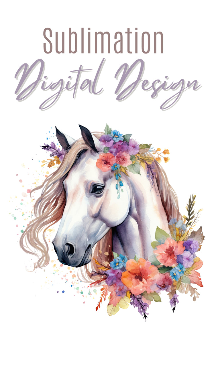 White Horse With Flowers Png for Sublimation