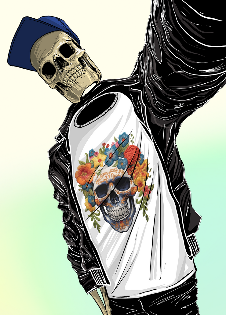 Skeleton Skull with Flowers Designs