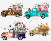 10 Png Trucks Bundle With Flowers Instant Download